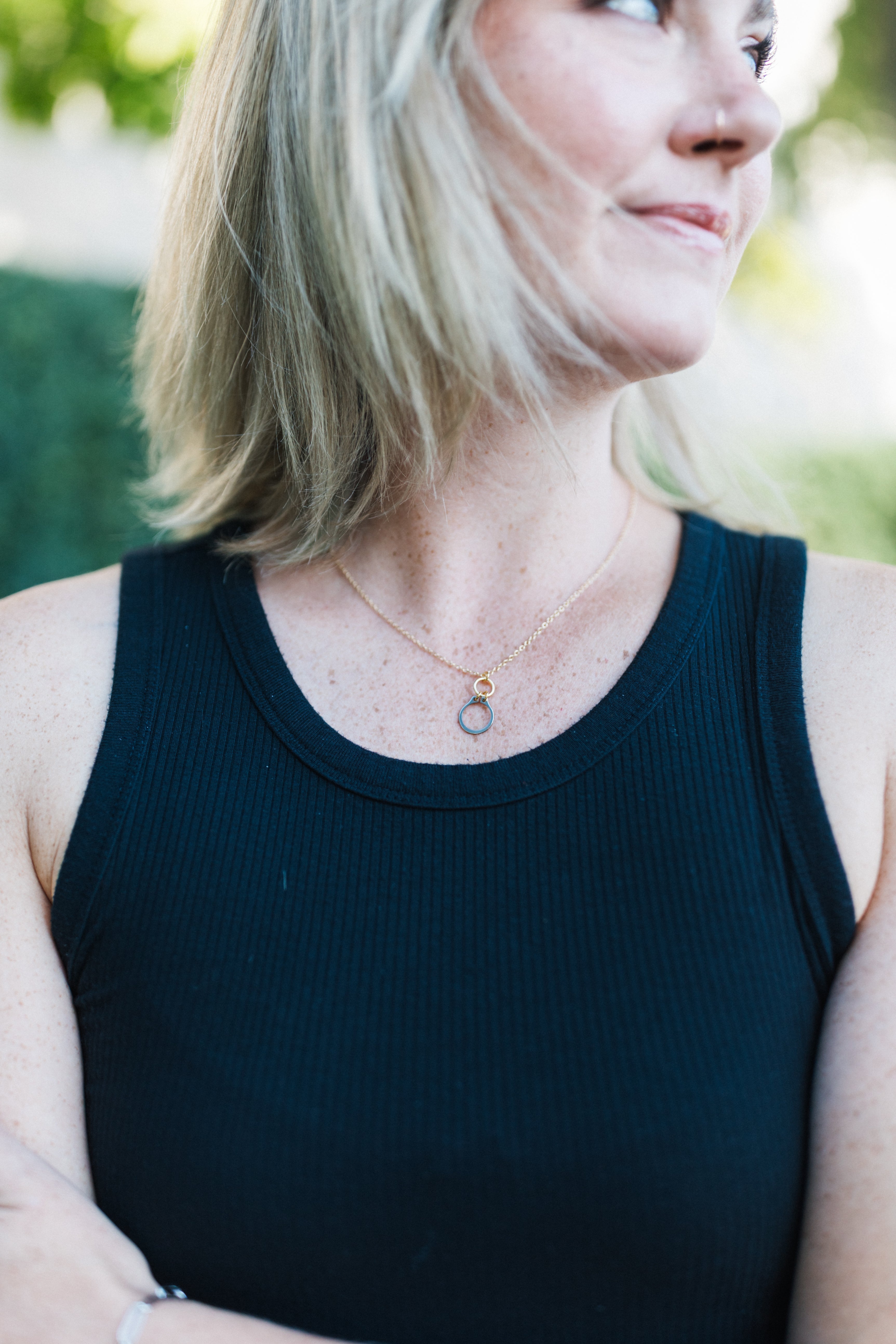 How Sweet It Is Necklace | Repurposed Steel Automotive Retaining Ring | Gold Plated Chain