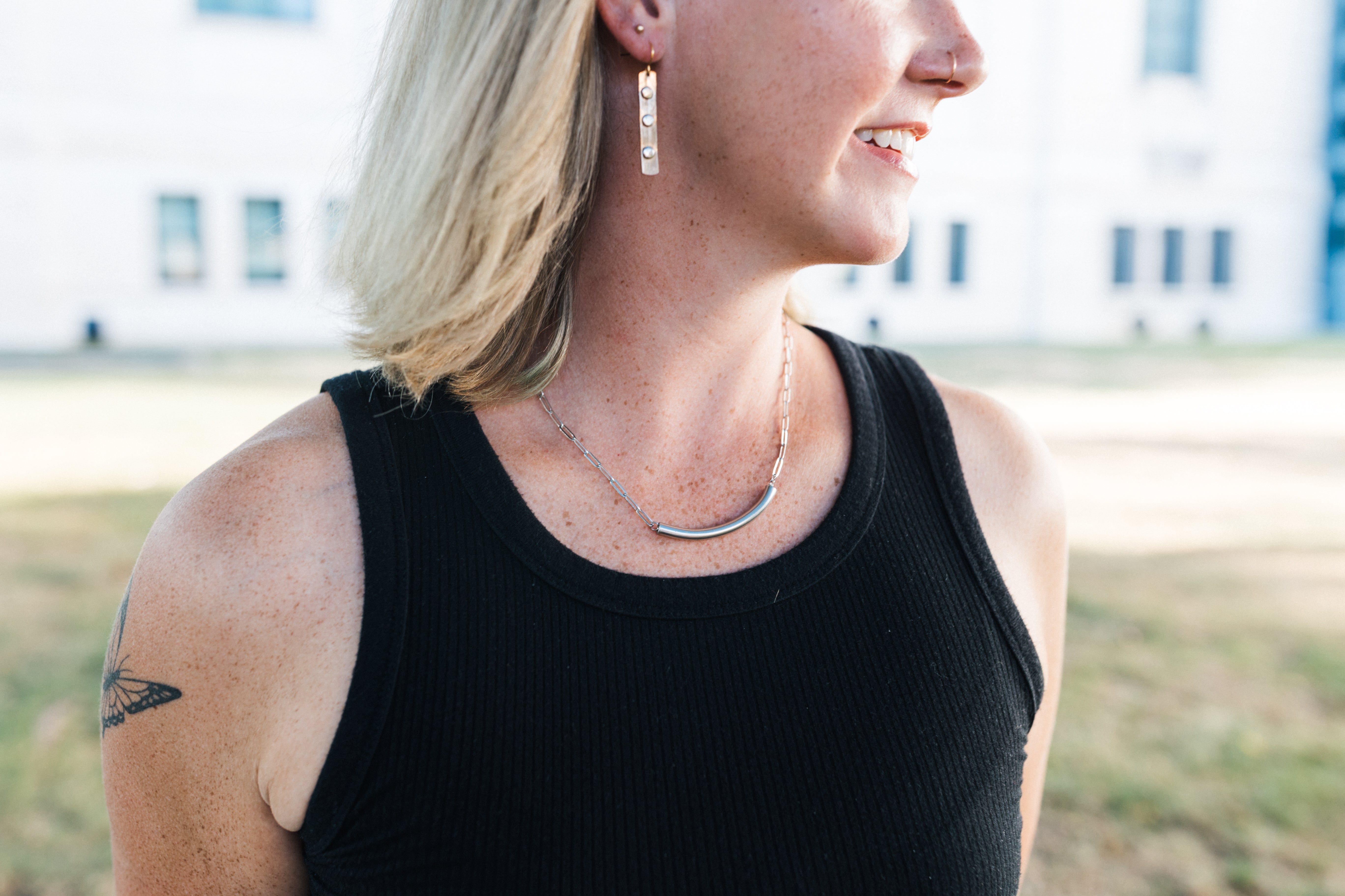 Higher Ground Necklace | Repurposed Automotive Steel Brake Line | Stainless Steel Chain