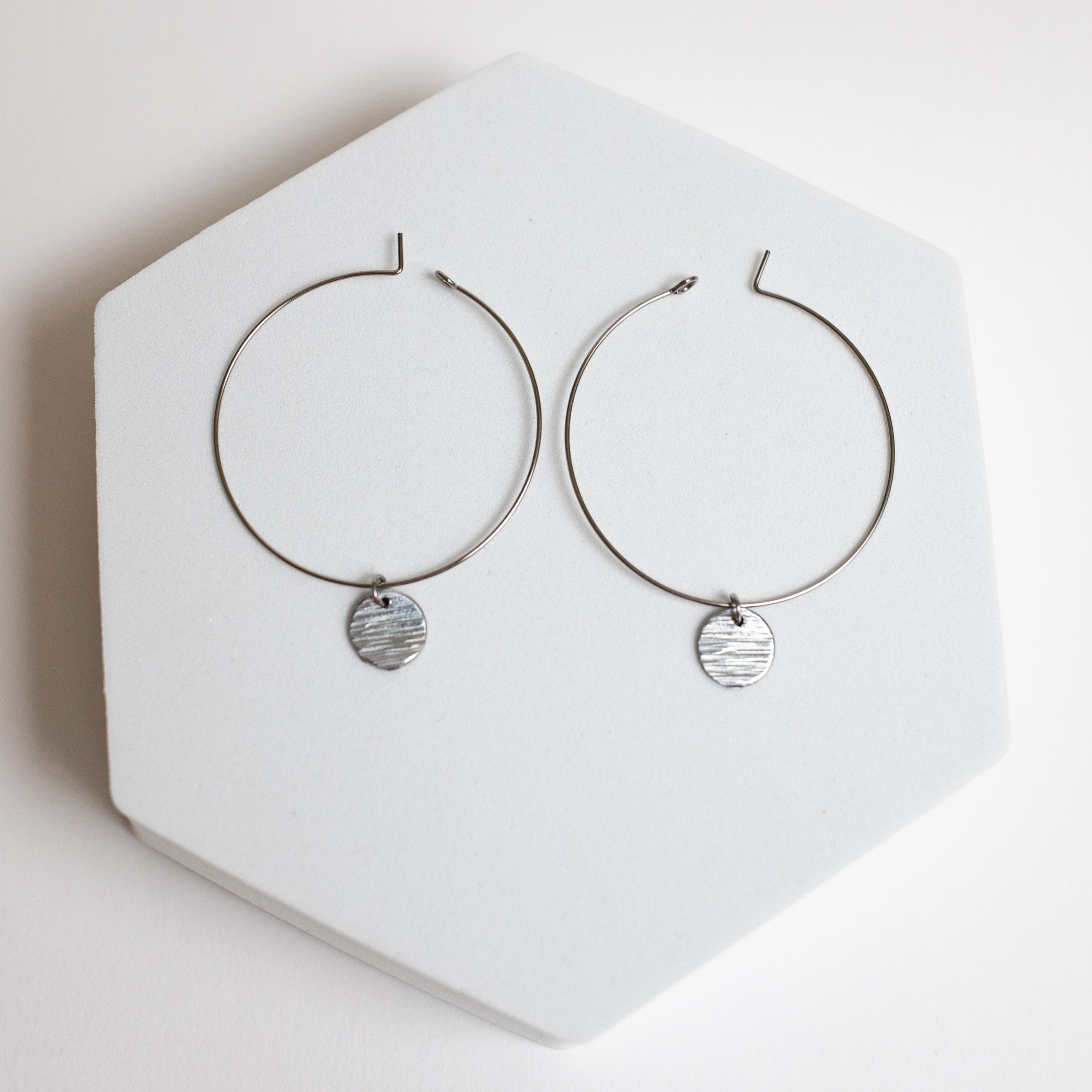 Endless Love Earrings | Repurposed Automotive Steel Parts | Surgical Steel Hoops