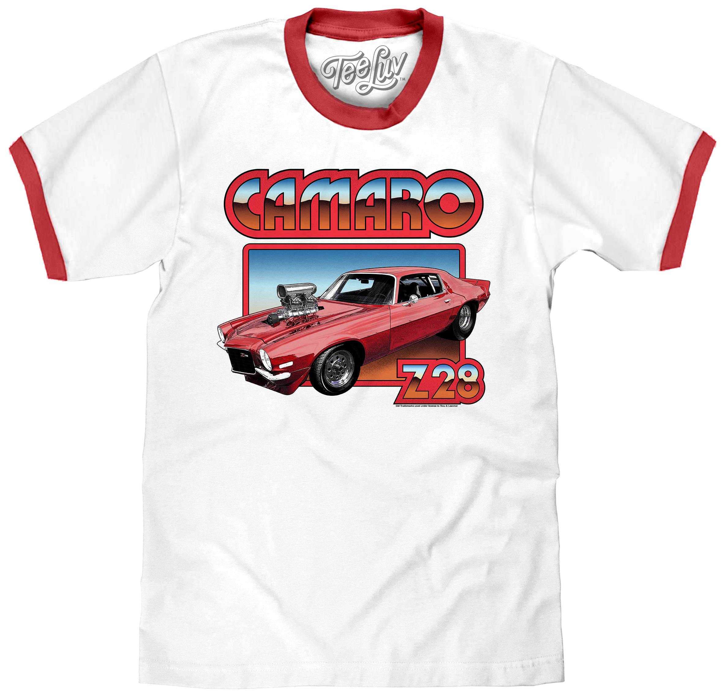 70s Chevrolet Camaro Z28 Ringer T-Shirt - White/Red