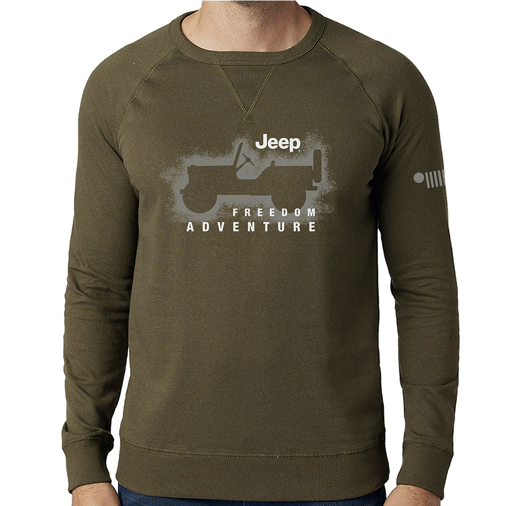 Mens Jeep® Freedom Adventure Crew Neck French Terry Sweatshirt - Heather Military Green