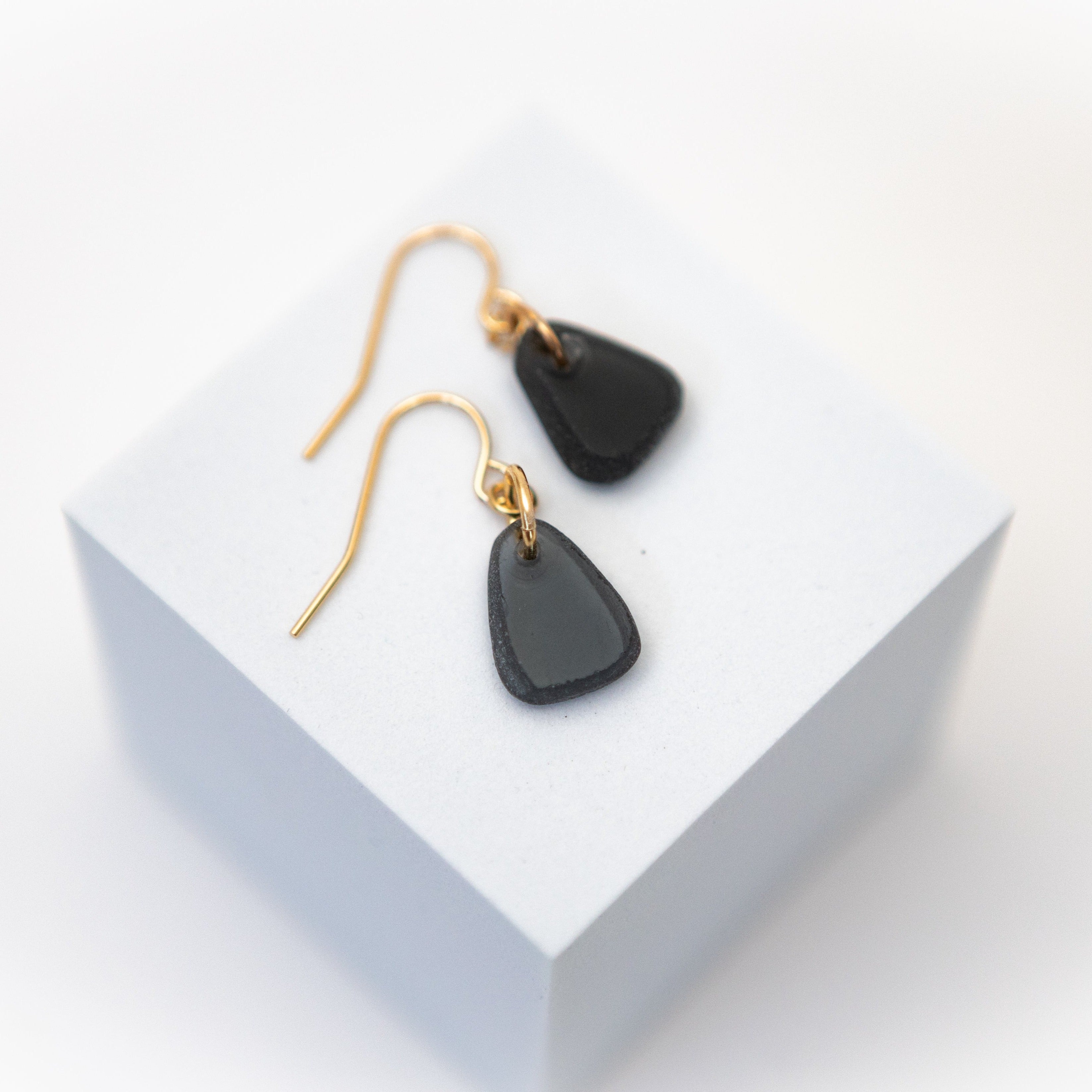 See Me Through Earrings | Repurposed Auto Windshield Glass in Aqua & Black | Gold Plated Ear Wire
