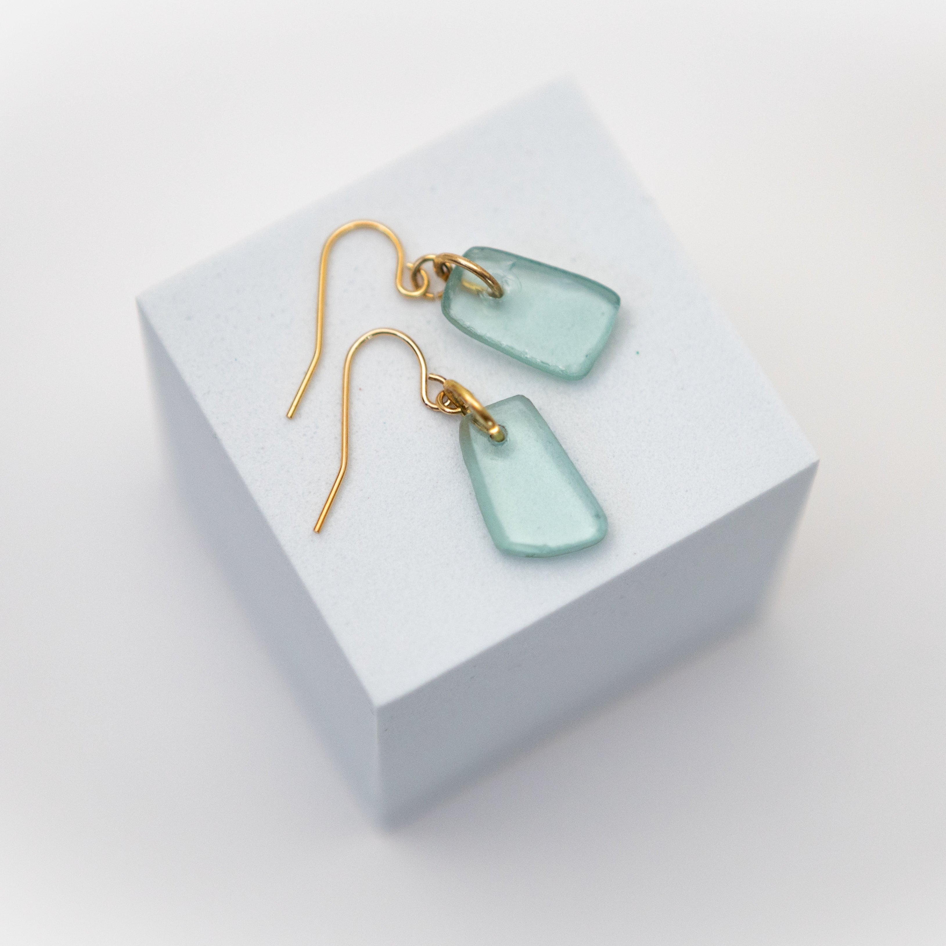 See Me Through Earrings | Repurposed Auto Windshield Glass in Aqua & Black | Gold Plated Ear Wire