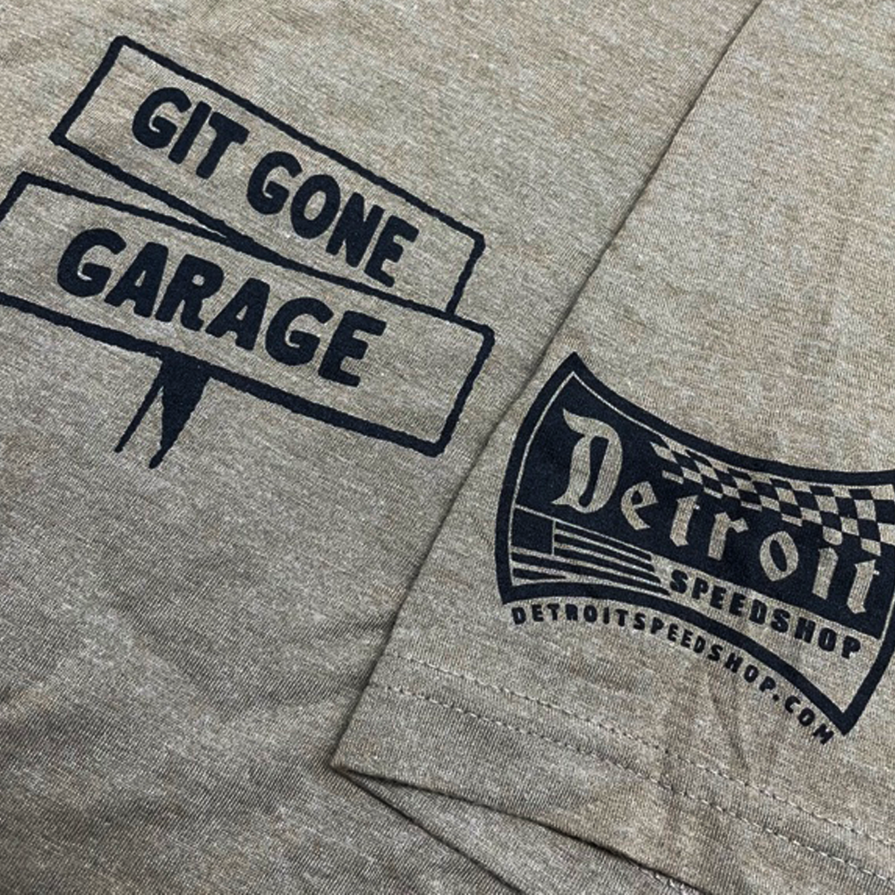 Mens Detroit Speed Shop Git Gone Garage T-shirt - Coyote Brown Triblend