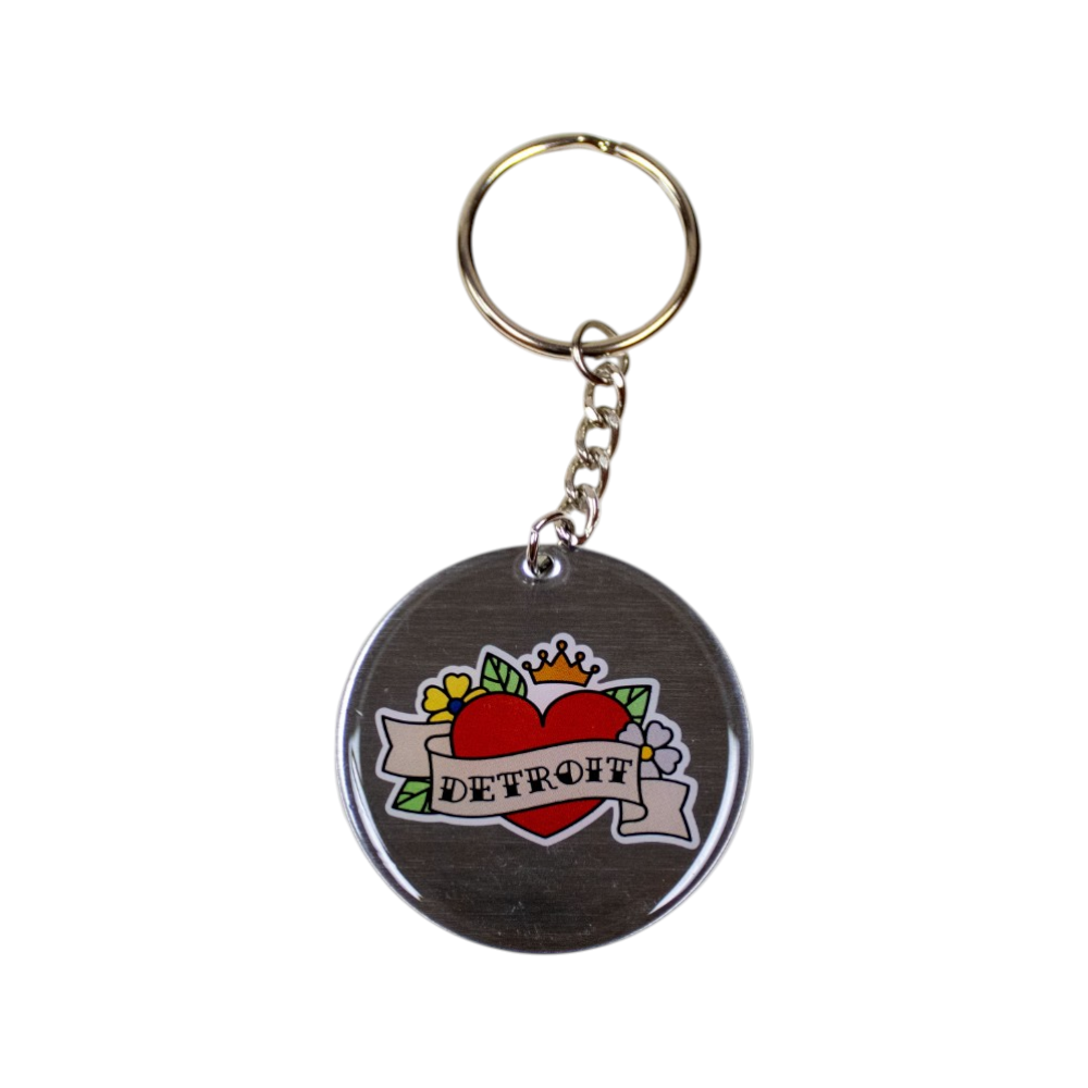 Keychain - Detroit Heart Tattoo - Round Metal