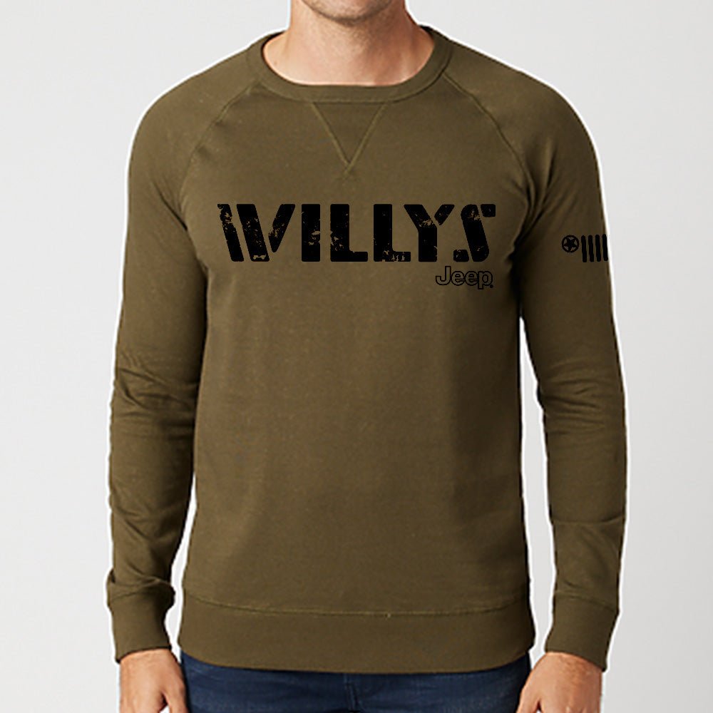 Mens Jeep® Willys French Terry Crew Sweatshirt - Military Green - Detroit Shirt CompanyFCA - JeepSweatshirts (Apparel)