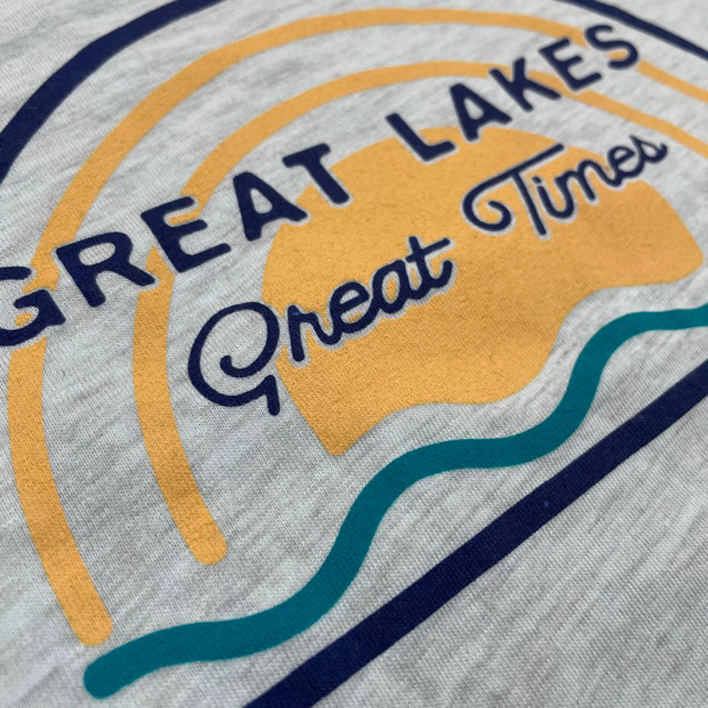 Mens Michigan Great Lakes Great Times T-shirt (Heather Ice Blue)