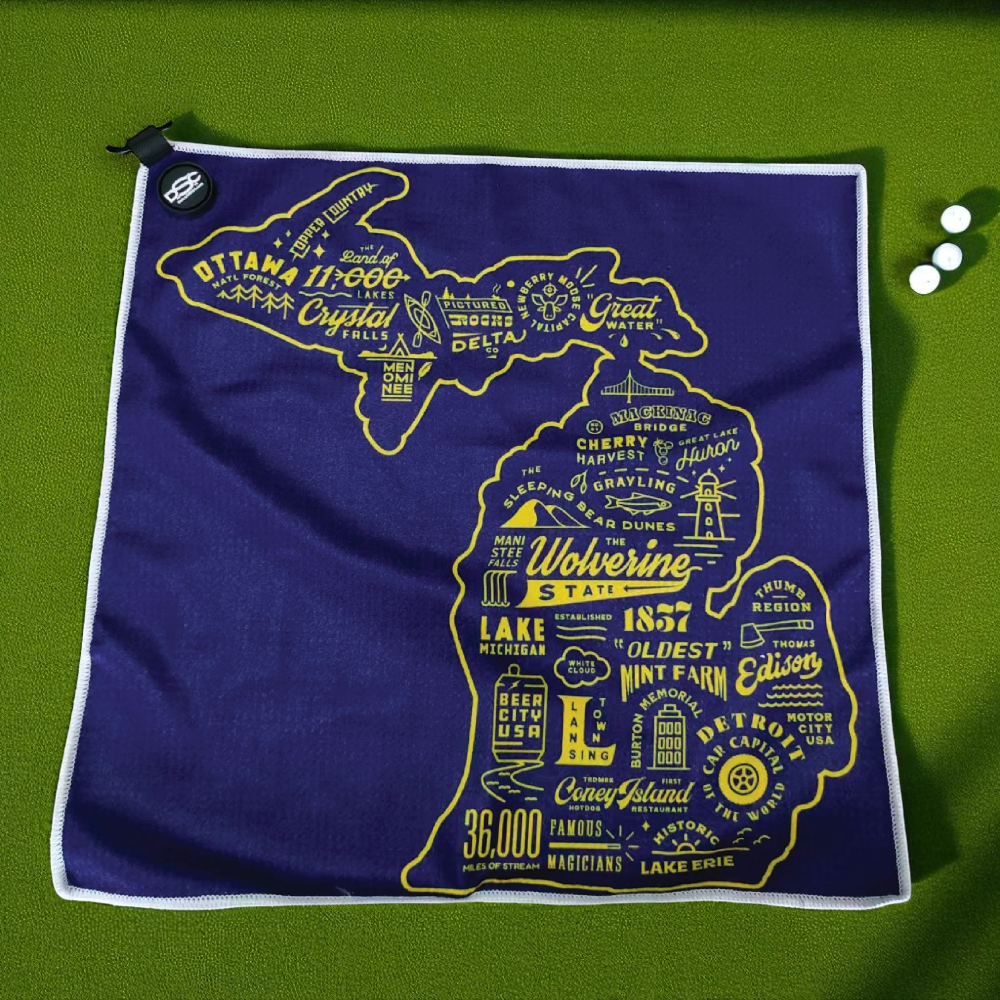 Golf Towel - Michigan Places-Navy
