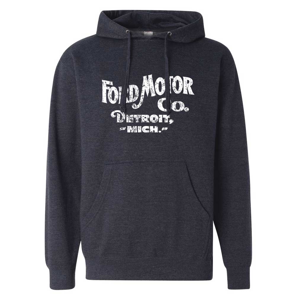 Hoodie - Mens Ford Distressed 1903 Text - Heather Navy - Detroit Shirt CompanyDSC - FordHoodies (Apparel)