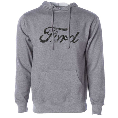 Hoodie - Mens Ford Distressed Text - Heather Grey - Detroit Shirt CompanyDSC - FordHoodies (Apparel)