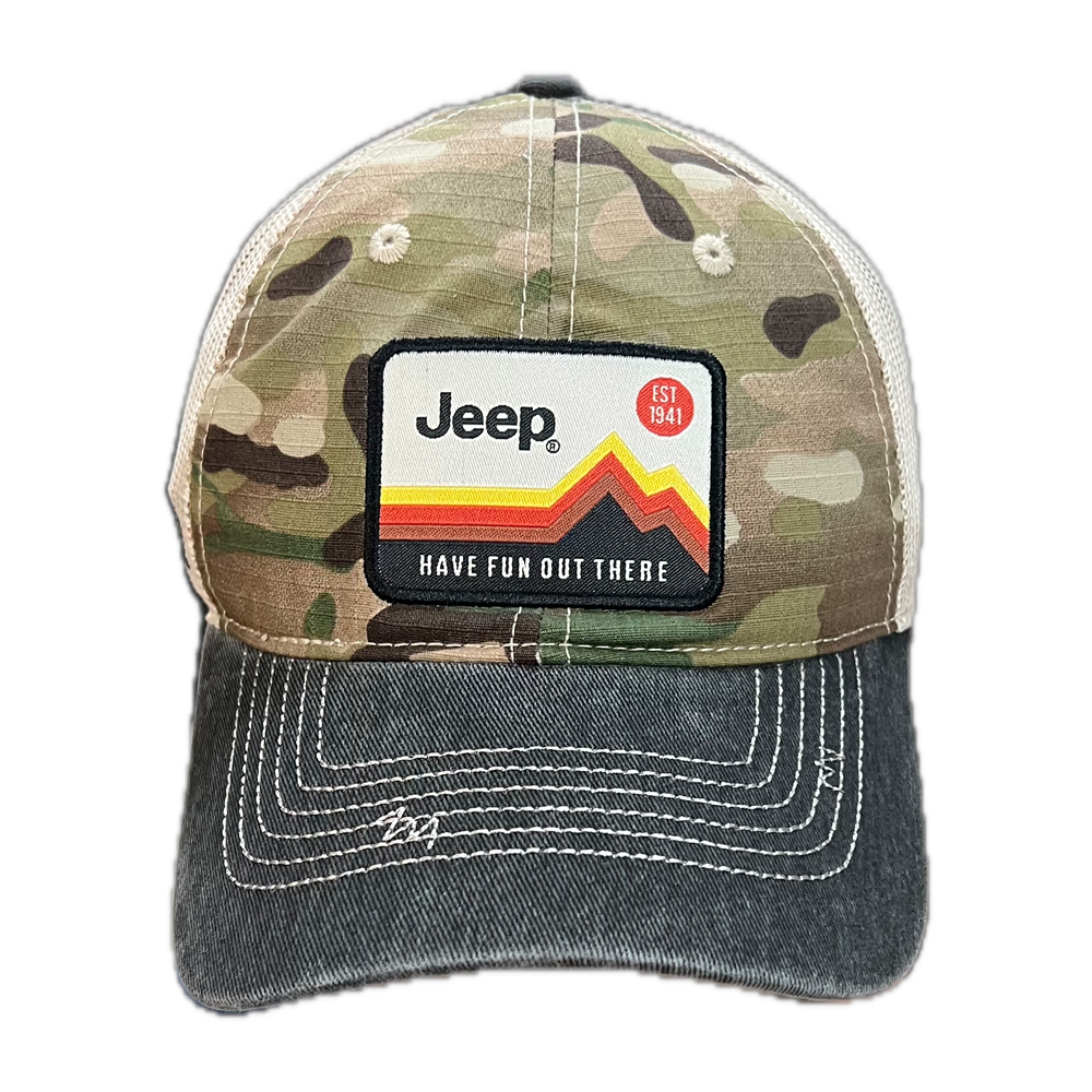 Hat - Jeep Have Fun Out There Patch Garment Washed Trucker