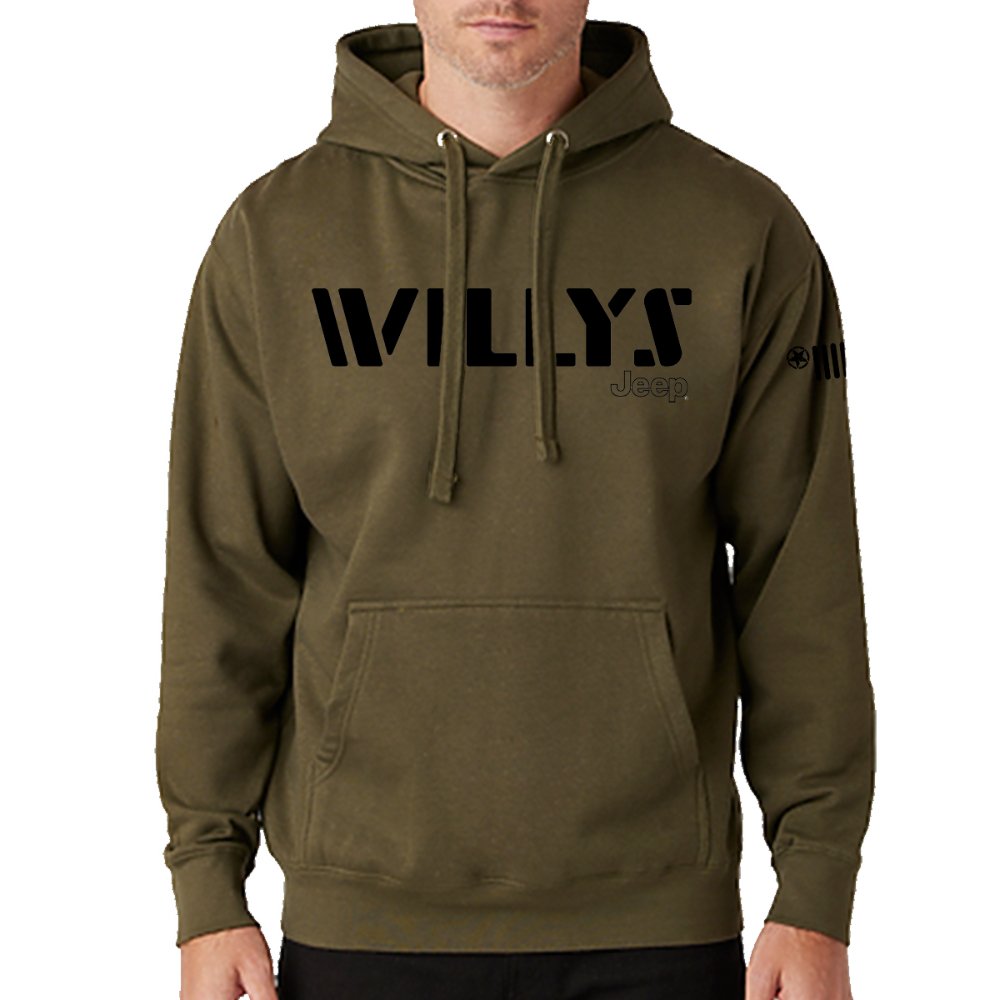 Mens Jeep® Willys Hoodie Sweatshirt - Heather Jeep Green - Detroit Shirt CompanyFCA - JeepHoodies (Apparel)