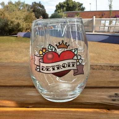 Wine Glass - Detroit Heart Classic Tattoo Style - Detroit Shirt CompanyDetroit Shirt CompanyDrinkware (Accessories)