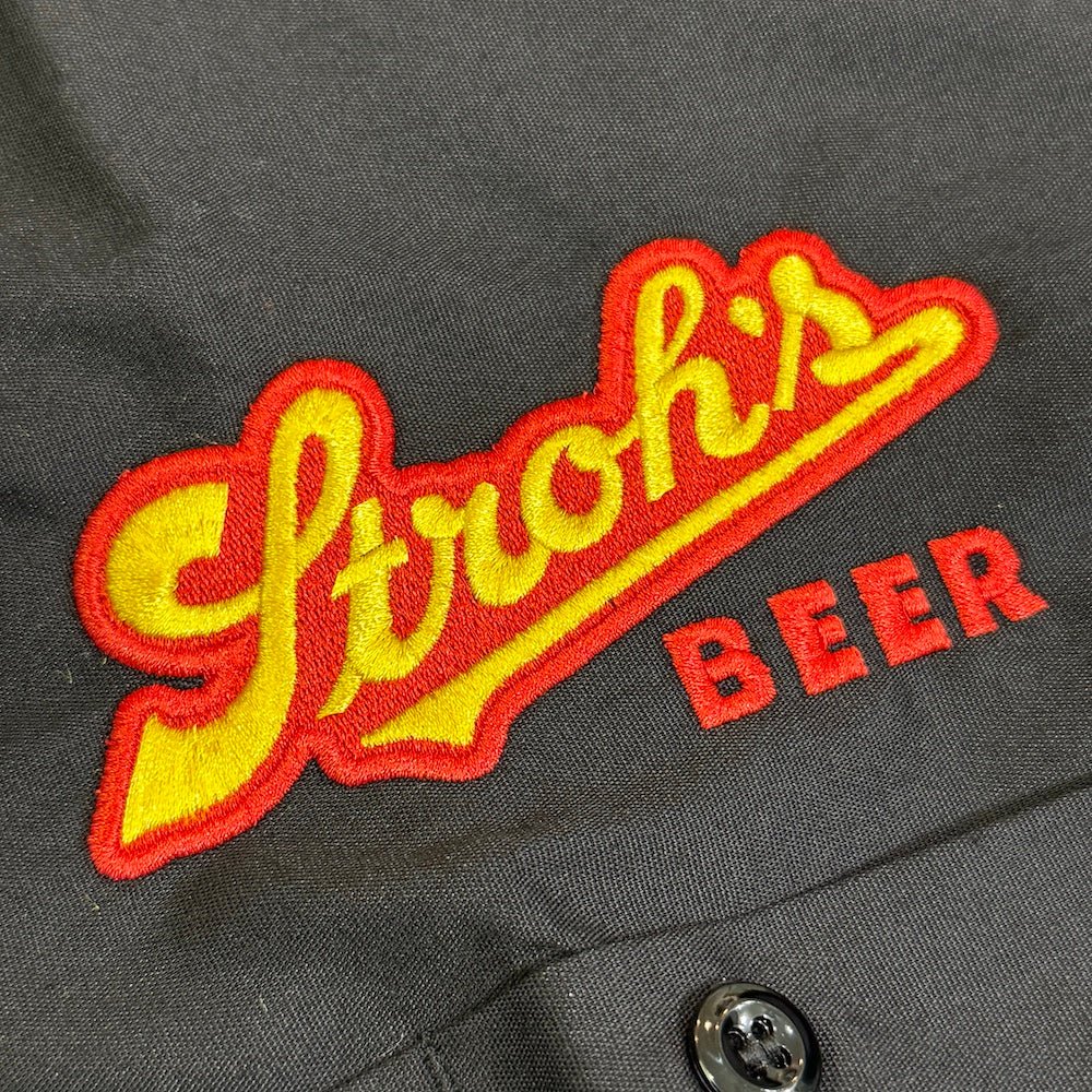 Mens Stroh's Beer Script Embroidered Mechanic Shirt - Black - Detroit Shirt CompanyDSC - Stroh'sShirts (Apparel)