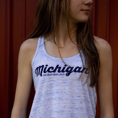 Ladies Relaxed Racerback Tank Top - MI Script Blue Marble - Detroit Shirt CompanyDetroit Shirt CompanyOther Apparel