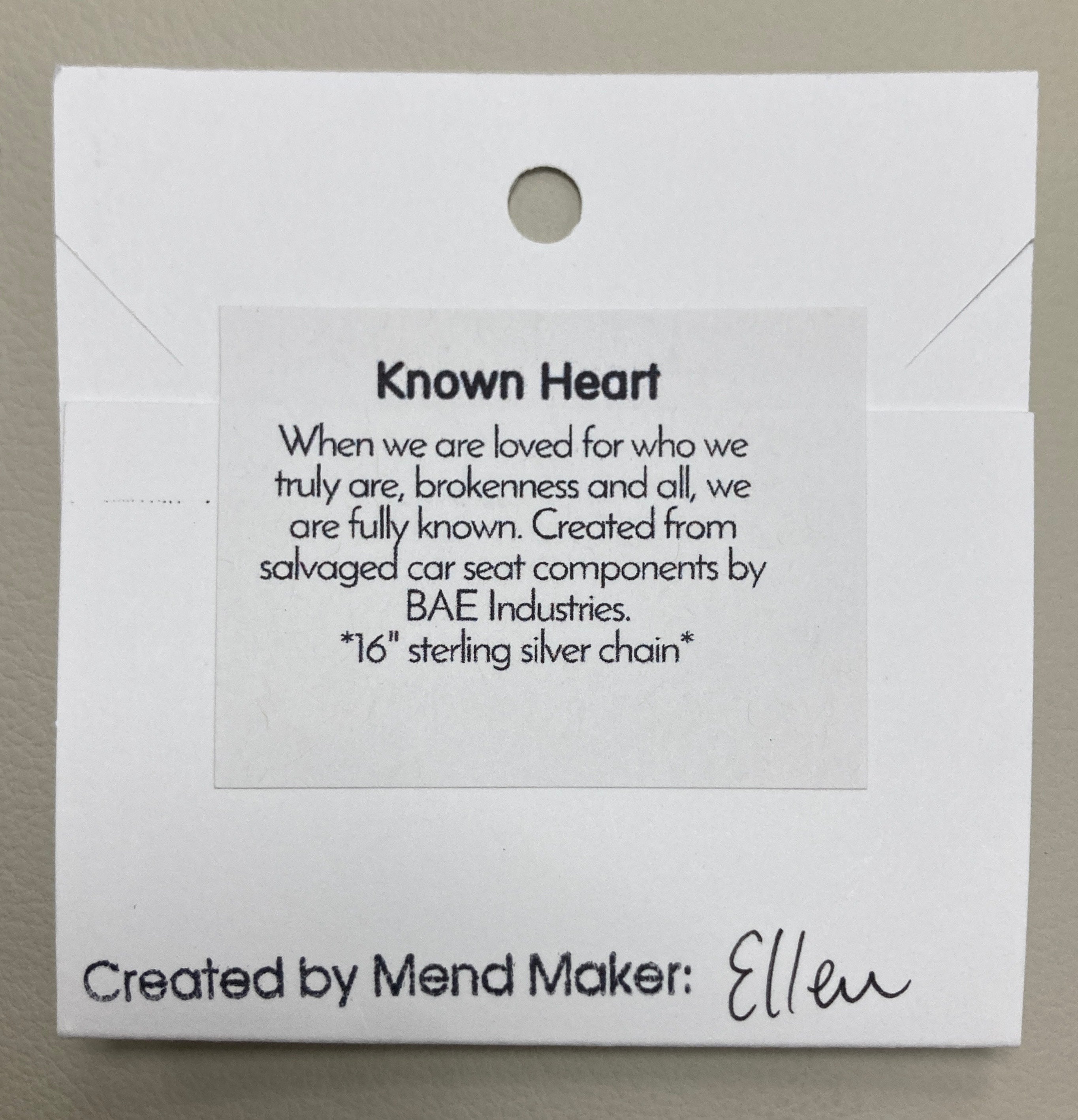 Known Heart Necklace | Salvaged Steel Auto Part | Adjustable Sterling Silver Chain