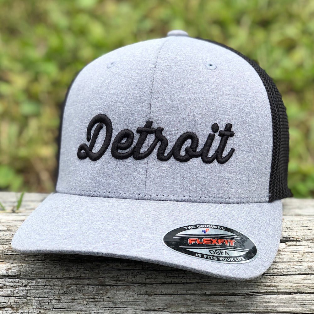 Hat - Detroit Thirsty Script Flexfit (Heather Grey / Black) - Detroit Shirt CompanyDetroit Shirt CompanyHats (Apparel)