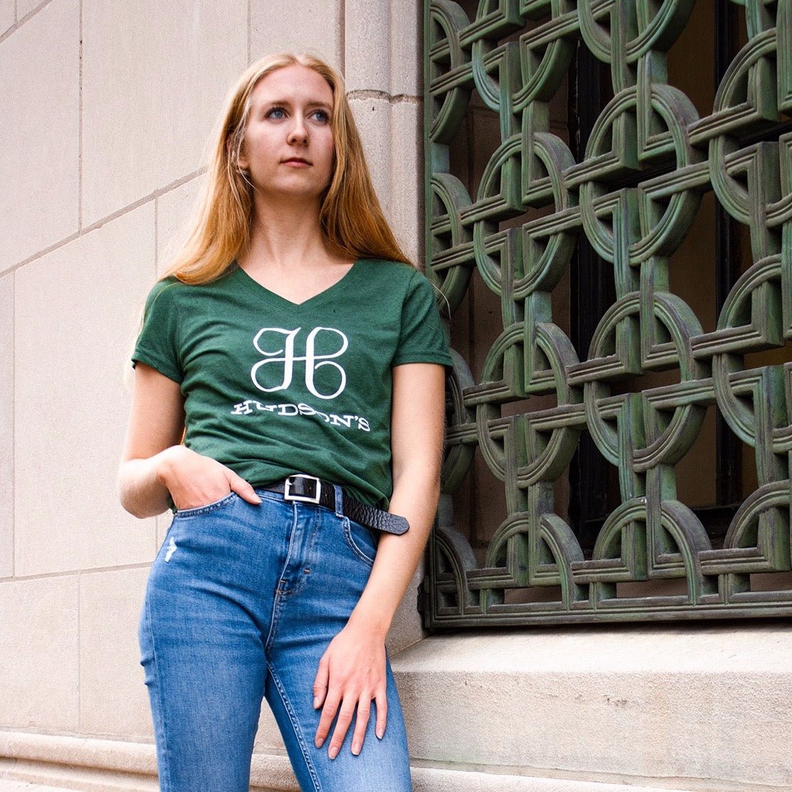 Ladies Relaxed V - neck Detroit Hudson's T-shirt - Heather Forest Green - Detroit Shirt CompanyDetroit Shirt CompanyT-Shirts (Apparel)