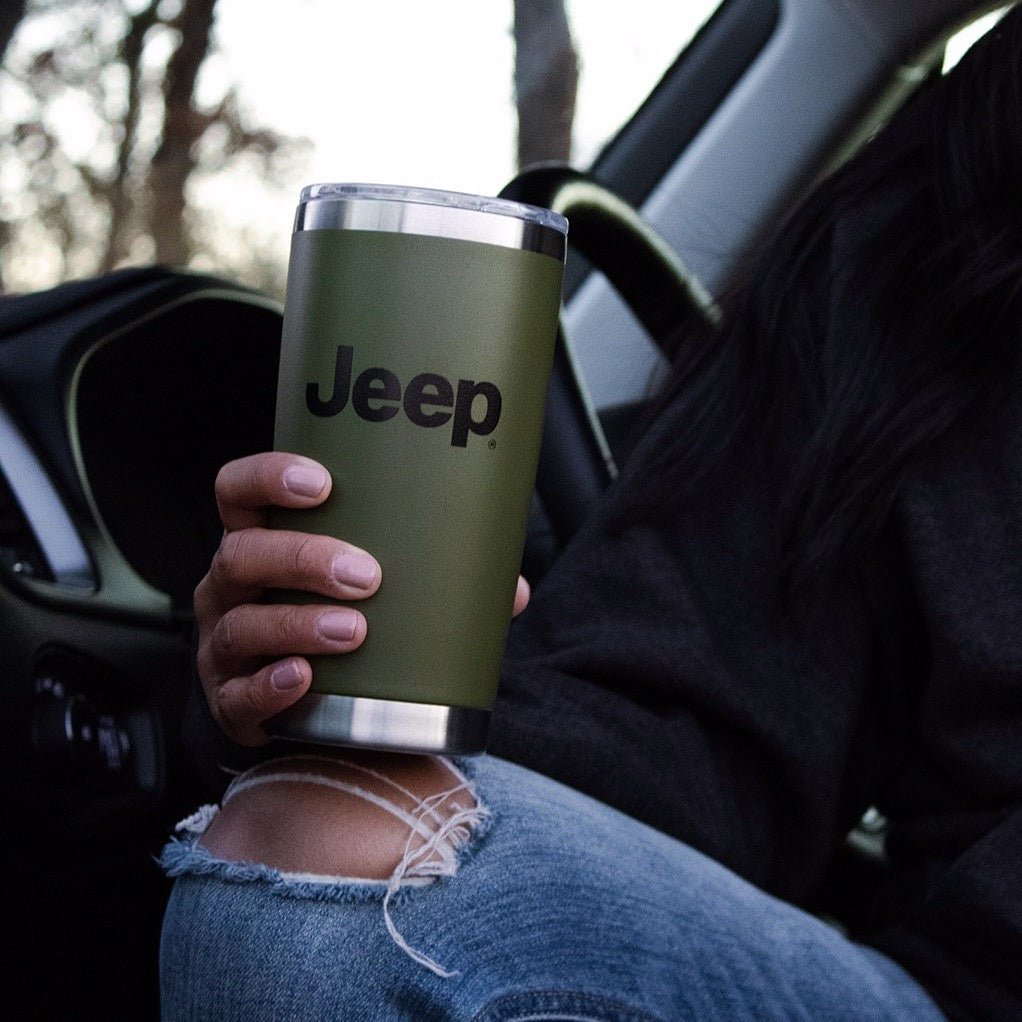 Travel Mug - Jeep® Text and Grill Powder Coated - Jeep Green - Detroit Shirt CompanyFCA - JeepDrinkware (Accessories)