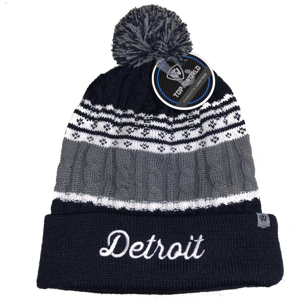 Hat - Detroit Thirsty Cable Knit TOTW - Navy/Grey/White - Detroit Shirt CompanyDetroit Shirt CompanyHats (Apparel)