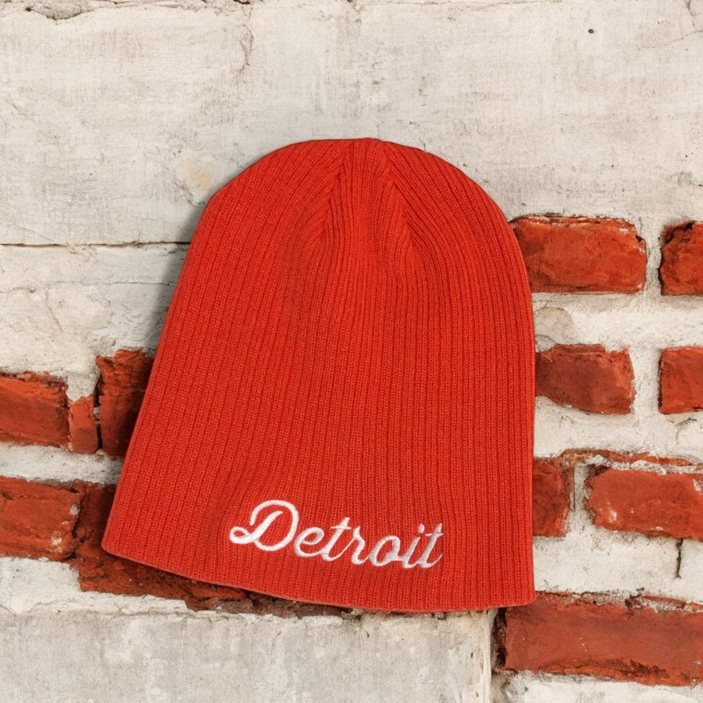 Hat - Detroit Thirsty Script Knit Beanie - Orange / White