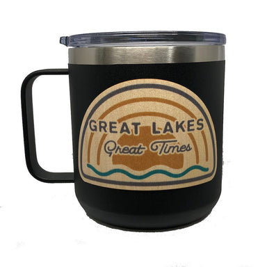 Mug - Michigan Great Lakes Great Times Wood Decal Powder Coated Camper - Black - Detroit Shirt CompanyDetroit Shirt CompanyDrinkware (Accessories)