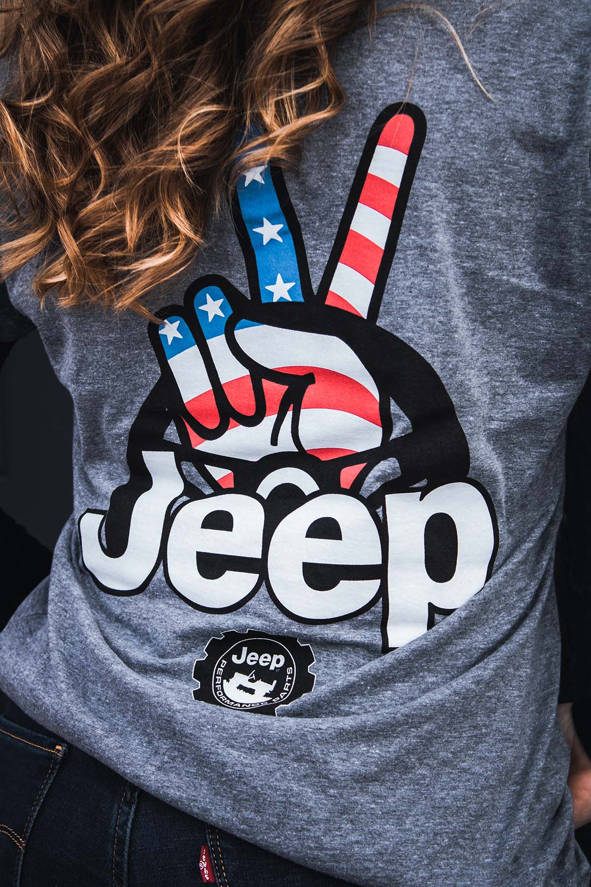 Ladies Jeep® Wave USA V - neck - Graphite Heather - Detroit Shirt CompanyFCA - JeepT-Shirts (Apparel)