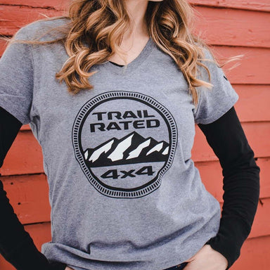 Ladies Jeep® Trail Rated V - neck - Heather Grey - Detroit Shirt CompanyFCA - JeepT-Shirts (Apparel)