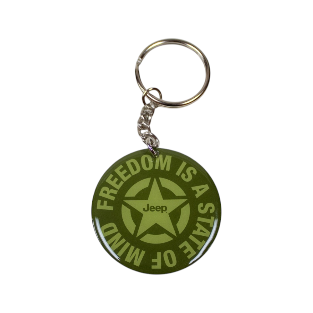 Keychain - Jeep Freedom - Green - Round Metal