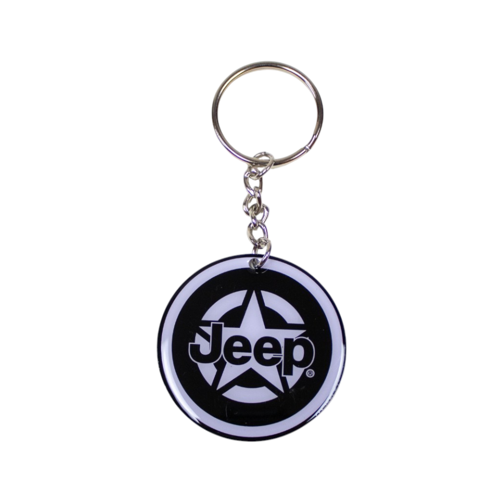 Keychain – Jeep Star Black/White - Round Metal