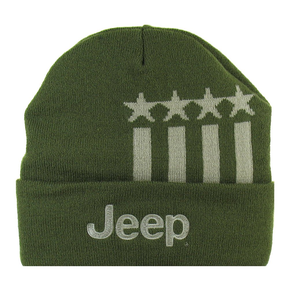 Hat - Jeep Stars and Stripes Flip Knit - Military Green - Detroit Shirt CompanyFCA - JeepHats (Apparel)