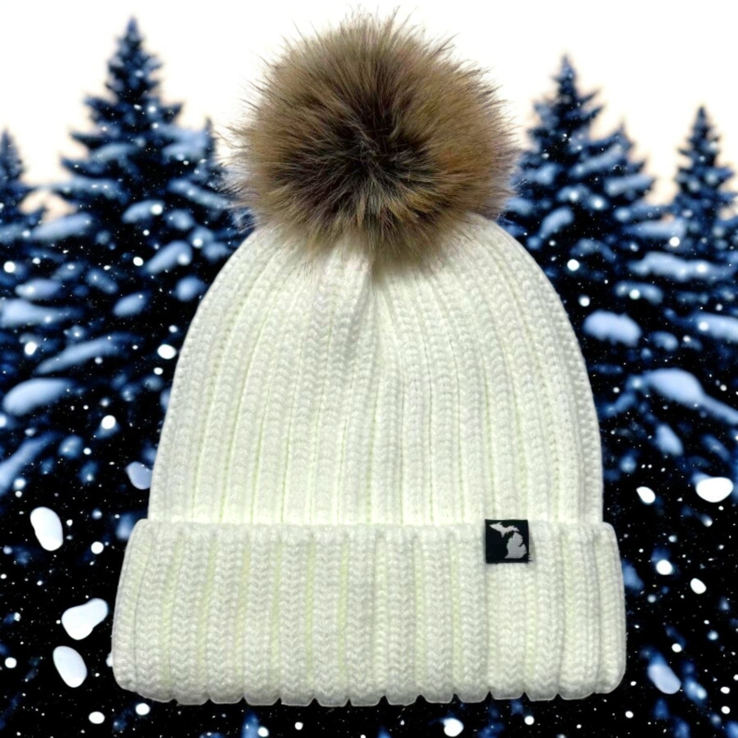 Hat - Michigan Shape Ribbed Pom Flip Knit