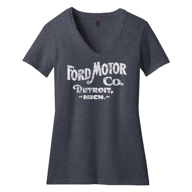 Ladies Ford Distressed 1903 Text V - Neck - Triblend Heather Navy - Detroit Shirt CompanyDSC - FordT-Shirts (Apparel)