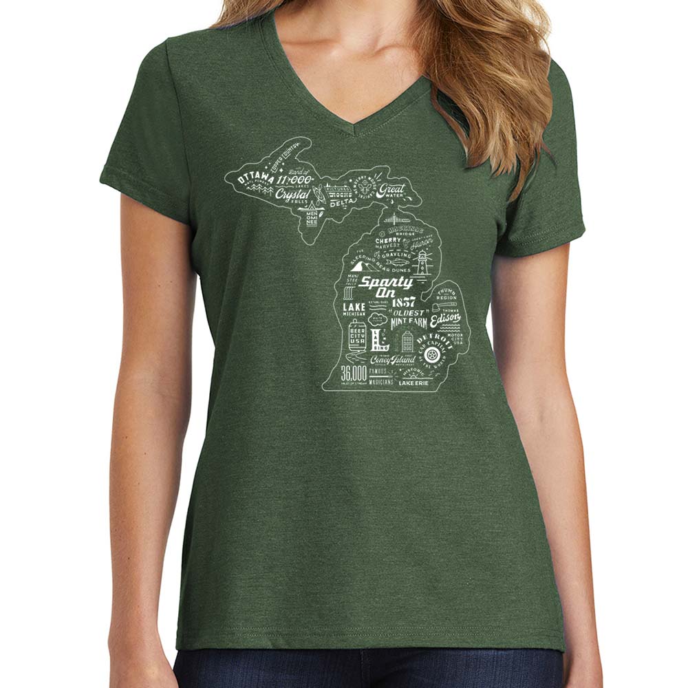 Ladies Relaxed V - neck Michigan Places T-shirt - Deep Green - Detroit Shirt CompanyDetroit Shirt CompanyT-Shirts (Apparel)