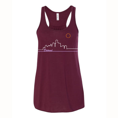 Ladies Relaxed Racerback Tank Top - Detroit Skyline Cranberry - Detroit Shirt CompanyDetroit Shirt CompanyOther Apparel