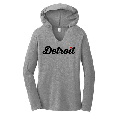 Ladies Detroit Heart Long Sleeve Hooded T-shirt - Heather Grey - Detroit Shirt CompanyDetroit Shirt CompanyT-Shirts (Apparel)