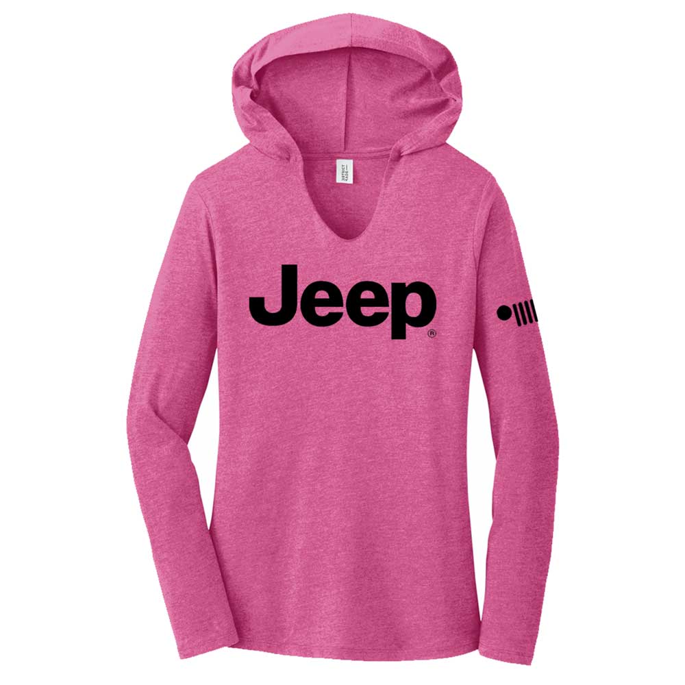 Ladies Jeep® Text Triblend Hooded Pullover - Bright Pink Heather - Detroit Shirt CompanyFCA - JeepHoodies (Apparel)