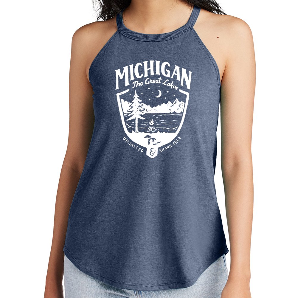 Ladies Michigan Shield Rocker Tank Top - Heather Navy Triblend - Detroit Shirt CompanyDetroit Shirt CompanyT-Shirts (Apparel)