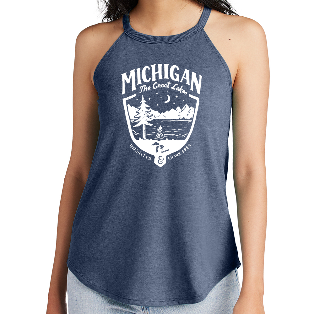 Ladies Michigan Shield Rocker Tank Top - Heather Navy Triblend