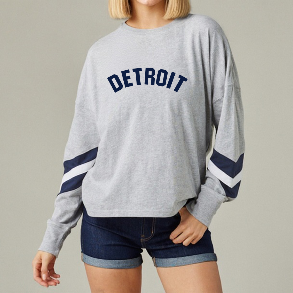 Ladies Boxy Varsity Long Sleeve Tee - Detroit Bend