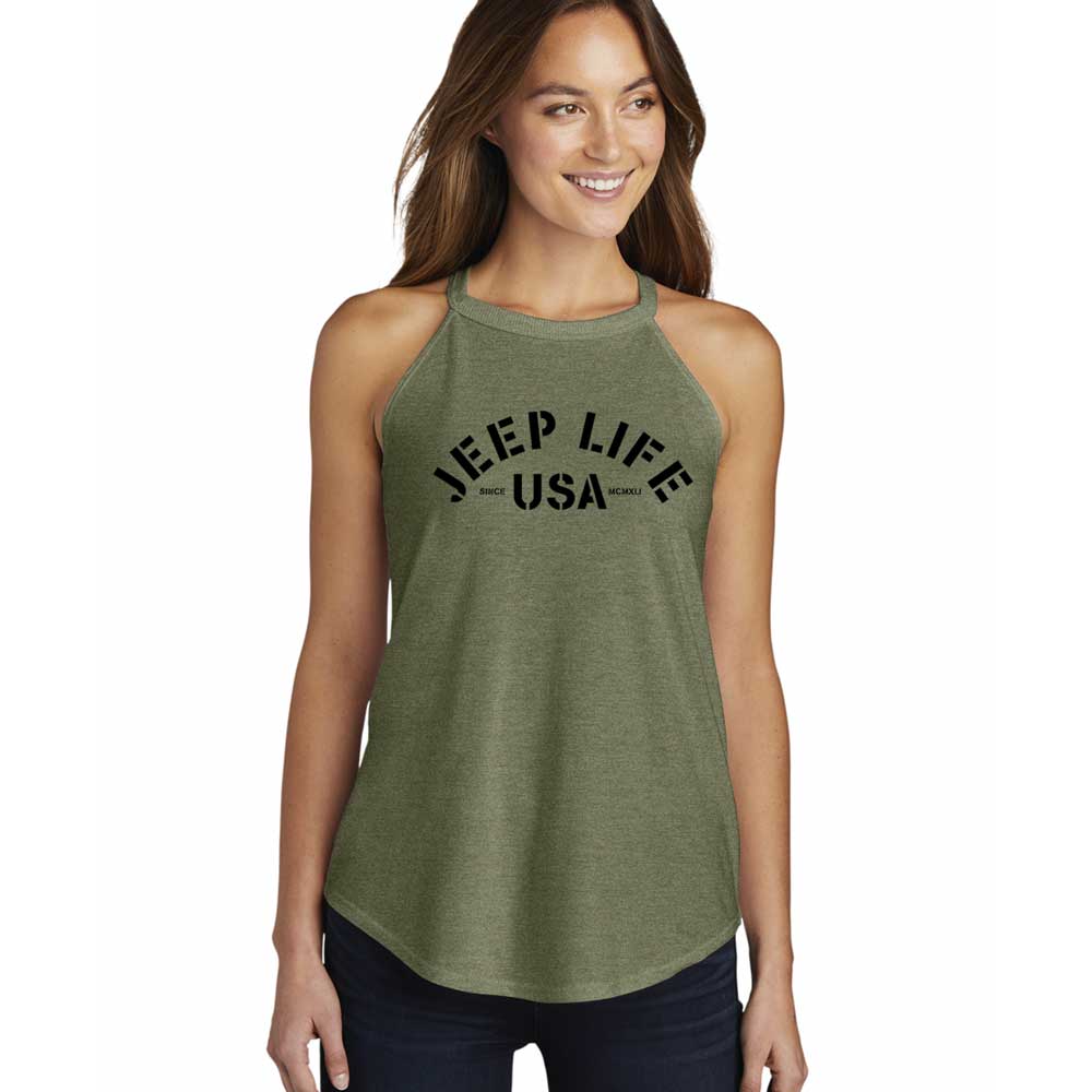 Ladies Jeep® Life Rocker Tank Top - Military Green Triblend - Detroit Shirt CompanyFCA - JeepT-Shirts (Apparel)