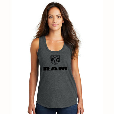 Ladies RAM Stacked Logo Tank Top - Heather Black Triblend - Detroit Shirt CompanyFCA - RAMT-Shirts (Apparel)