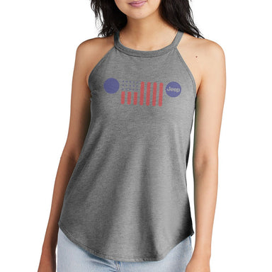 Ladies Jeep® Flag Grille Rocker Tank Top - Grey Triblend - Detroit Shirt CompanyFCA - JeepT-Shirts (Apparel)