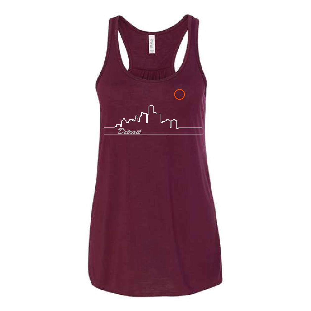 Ladies Relaxed Racerback Tank Top - Detroit Skyline Cranberry