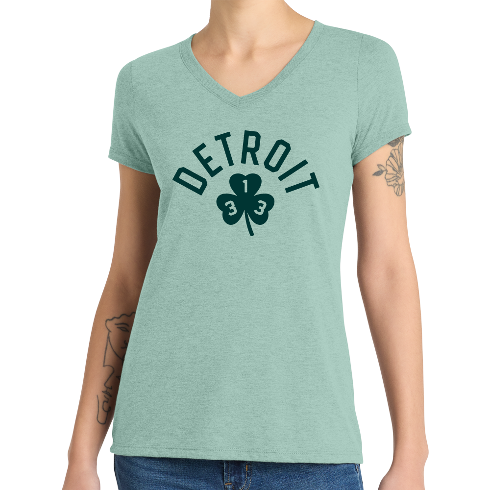Ladies V-Neck 313 Shamrock St. Patrick's Day - Dusty Sage Green