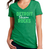 Ladies Detroit Sham Rocks St. Patrick's Day V-Neck - Heather Kelly Green