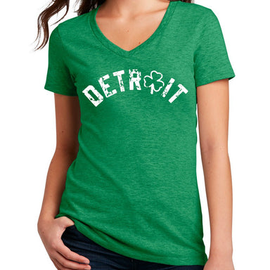 Ladies Detroit Bend St. Patrick's Day V - Neck - Heather Kelly Green - Detroit Shirt CompanyDetroit Shirt CompanyT-Shirts (Apparel)