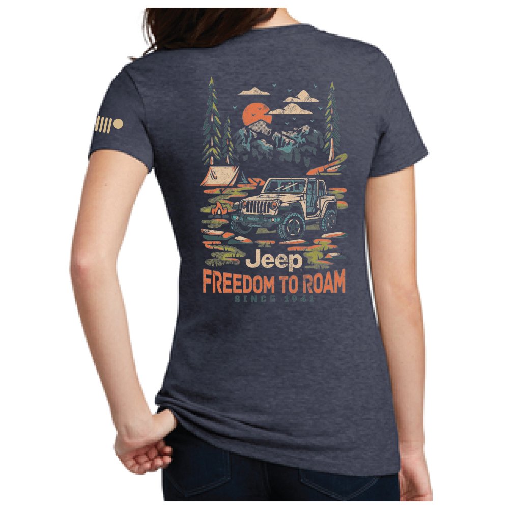 Ladies Jeep® Freedom to Roam V - neck - Navy Blue - Detroit Shirt CompanyFCA - JeepT-Shirts (Apparel)