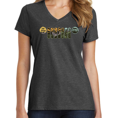 Ladies Jeep® Atomic Grille V - neck - Heather Black - Detroit Shirt CompanyFCA - JeepT-Shirts (Apparel)