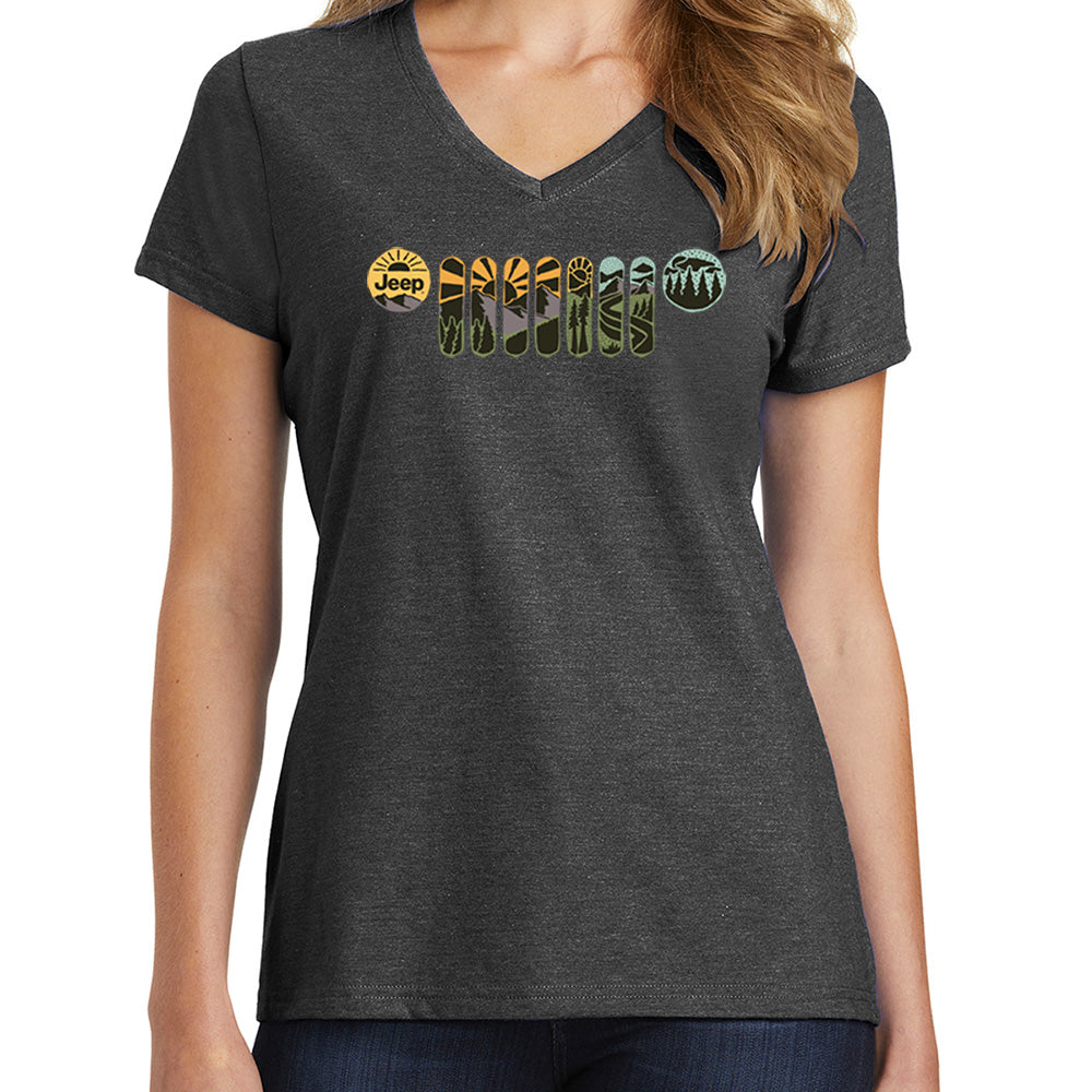 Ladies Jeep® Atomic Grille V-neck - Heather Black